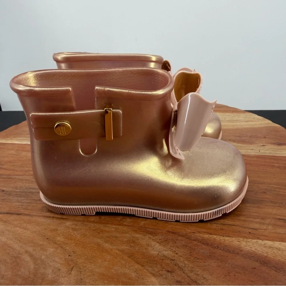Mini Melissa Sugar Rain Bow boots rose gold glitter finish toddler girls sz‎ 8
